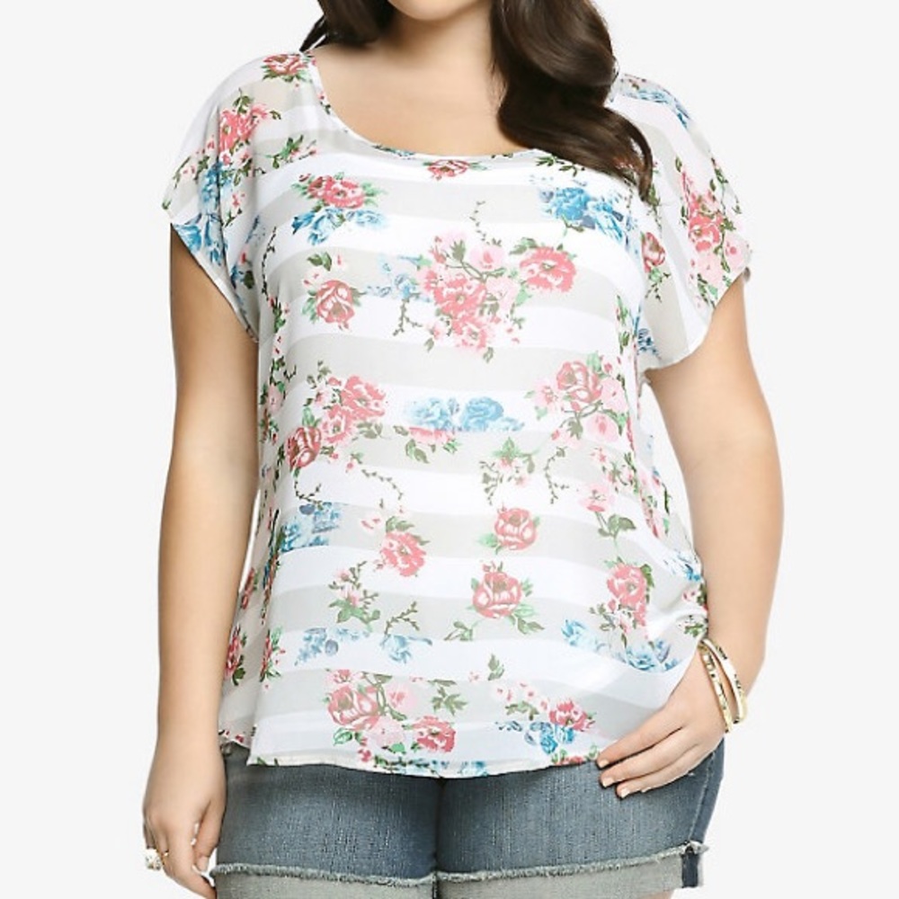 Torrid Sheer Floral Button Back Top Plus Size